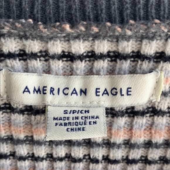 American Eagle Outfitters Blue and Pink Fitted Ribbed Long Sleeve Tee - Picture 2 of 5